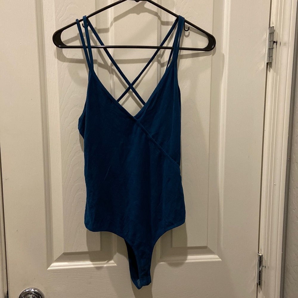 Wet Seal Turquoise strapping bodysuit, super soft, Size Large